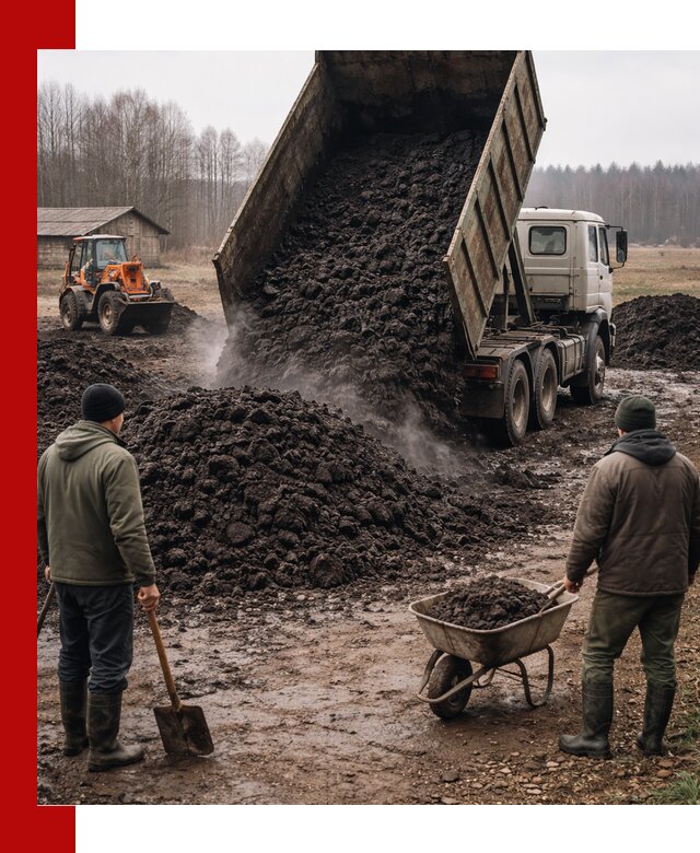 Доставка низинного торфа с разгрузкой и доставкой в Усть-Илимске