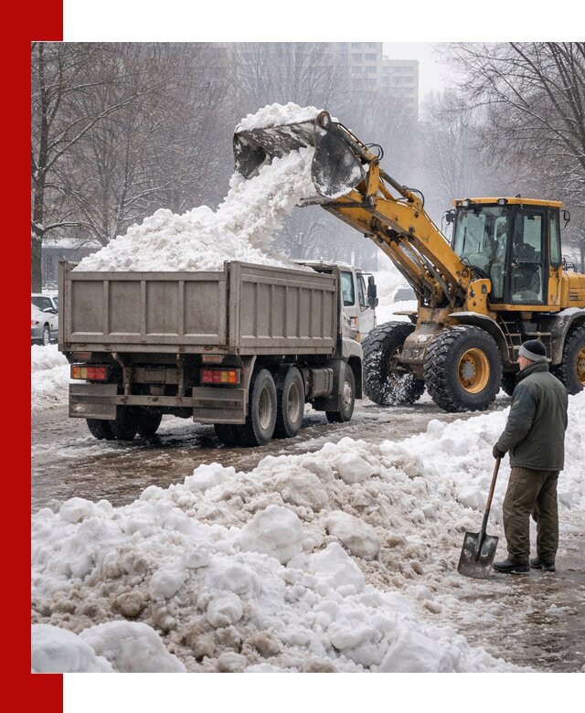 Вывоз снега грузовой техникой в Усть-Илимске оперативно и чисто