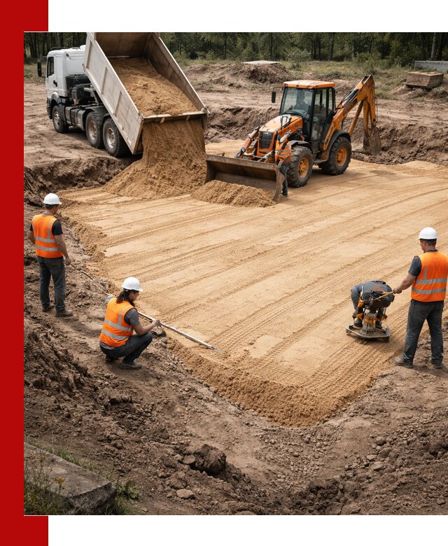 Устройство песчаной подушки для фундаментов и дорог в Усть-Илимске